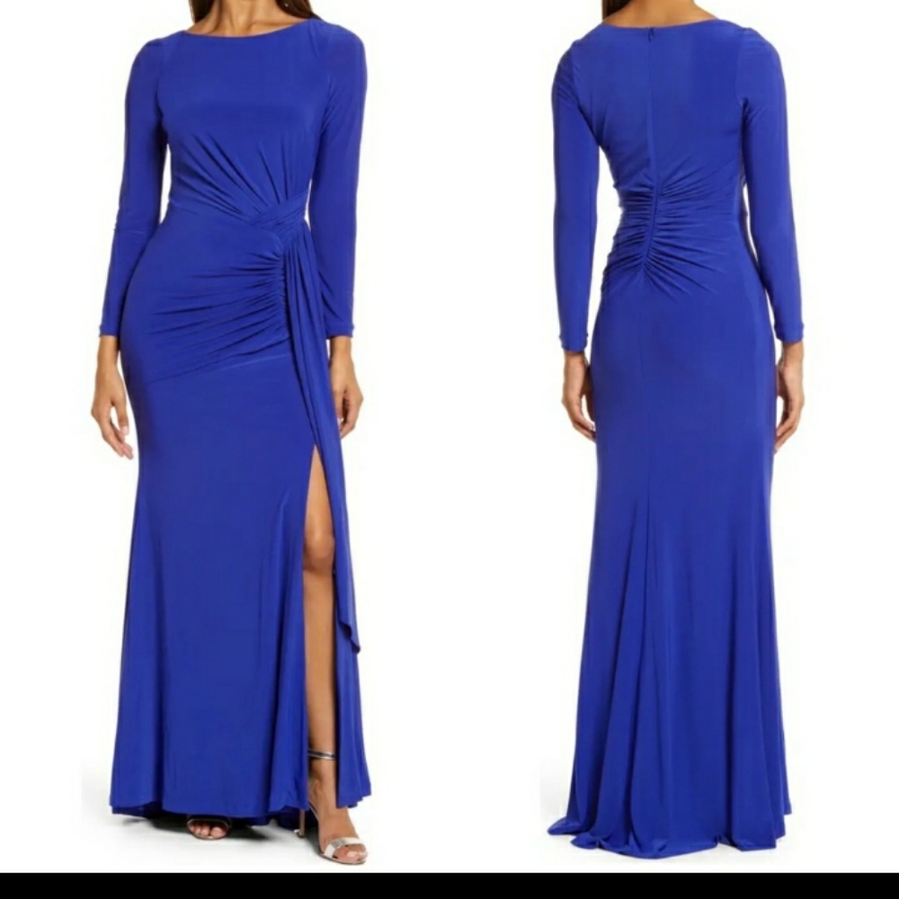 Vince camuto long sleeve draped and ruched evening gown. Size 6